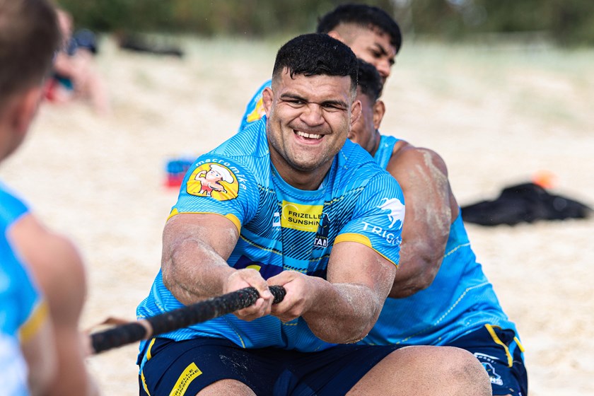 Showing brute strength in the tug-of-war. Photo: Gold Coast Titans