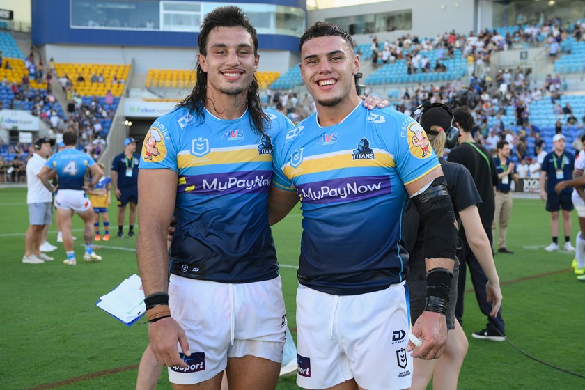 Iszac with older brother Tino. Photo: Mat Roberts/NRL Images