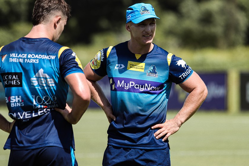 Boyd talking tactics with Toby Sexton at training.