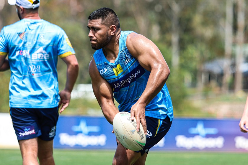 Fotuaika sweating it out during his first week back. Photo: Gold Coast Titans