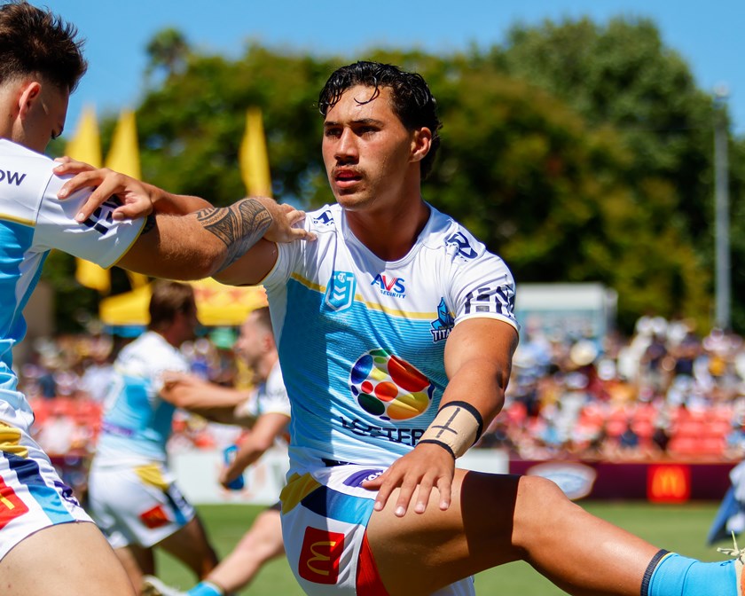 Sunny Kama warms up before a pre-season trail in Toowoomba. 