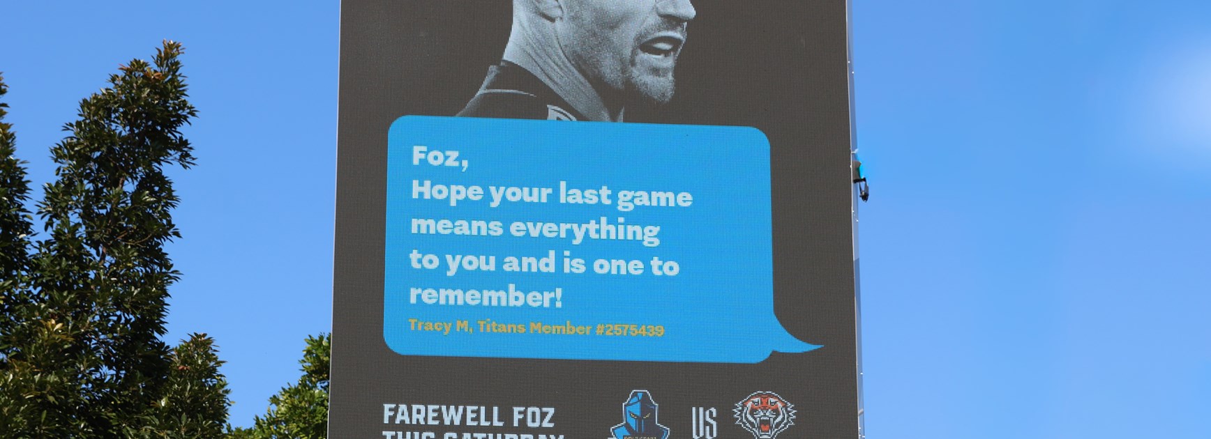 Legion shares special Foz messages across Gold Coast ahead of legend's final game
