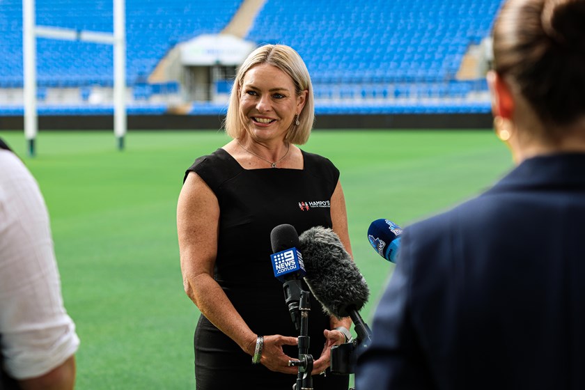 Lorna Morton speaking to media at the official launch of the Liam Hampson Cup.