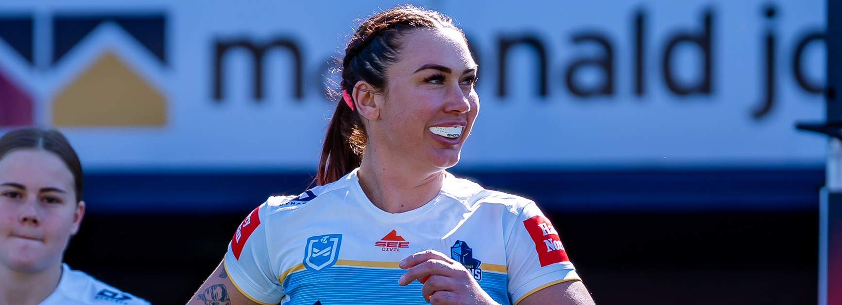 Propped up: Elliston puts her hand up for higher honours