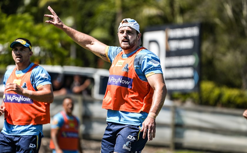 Jaimin Jolliffe was among the leaders in his first official training session back at Parkwood. Photo: Gold Coast Titans