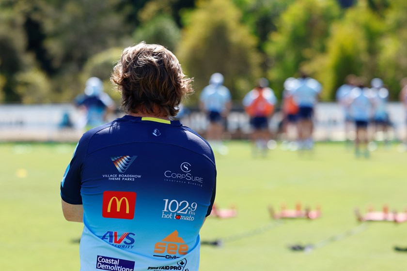 New Titans coach Des Hasler watches on during pre-season training.
