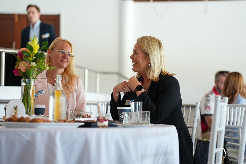 BUSY At Work strategic relationships manager Amber Agar with Titans co-owner Rebecca Frizelle OAM.