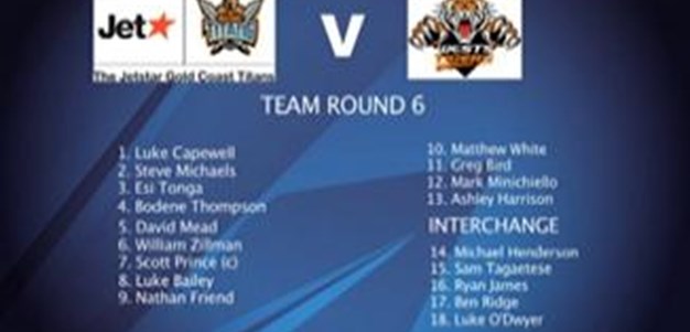 Gold Coast Titans Team for Round 6 V Wests Tigers