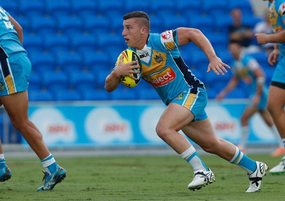 JENAN WEDDERBURN-PARISH - NYC ROUND 4 -  GOLD COAST TITANS V NTH QUEENSLAND COWBOYS AT CBUS SUPER STADIUM, 31sth MARCH 2014. This image is for Editorial Use Only. Any further use or individual sale of the image must be cleared by application to the Manager Sports Media Publishing (SMP Images). PHOTO : CHARLES KNIGHT - SMP IMAGES 