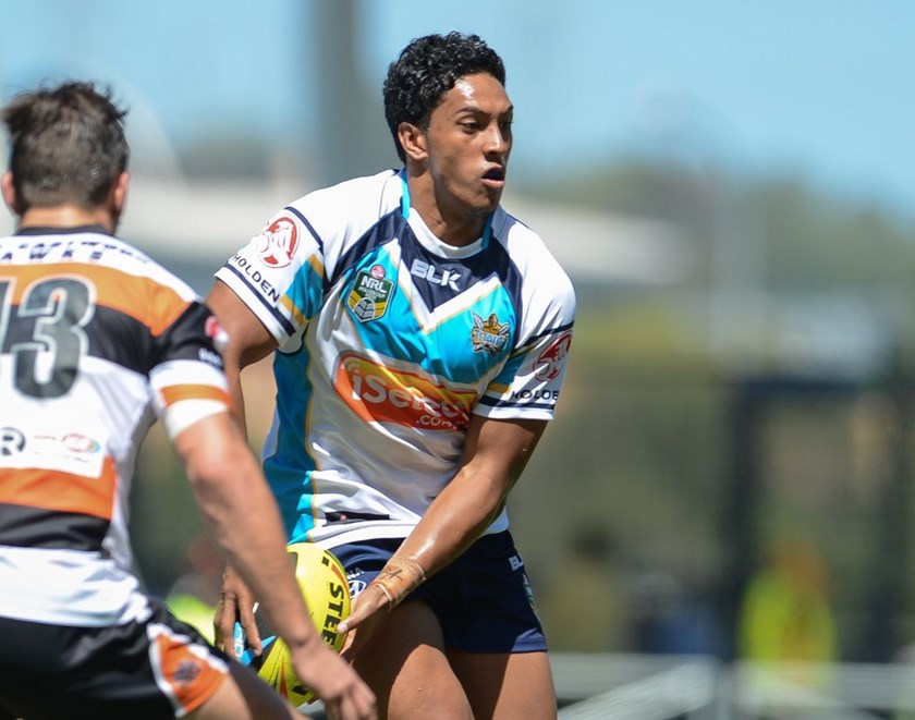 16th March 2014 ,   HOLDEN CUP-       OSHEA TUISAU        - Round 2 action from the GOLD COAST TITANS V WESTS TIGERS game at CBUS Super Stadium in Robina .  Image is for Editorial Use Only. Any further use or individual sale of this image must be cleared by application to the Manager Sports Media Publishing (SMP Images). PHOTO: STEVE BELL/SMP IMAGES