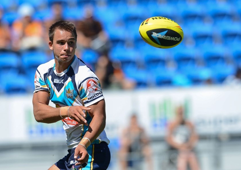 16th March 2014 ,   HOLDEN CUP-        DANIEL SCHWASS       - Round 2 action from the GOLD COAST TITANS V WESTS TIGERS game at CBUS Super Stadium in Robina .  Image is for Editorial Use Only. Any further use or individual sale of this image must be cleared by application to the Manager Sports Media Publishing (SMP Images). PHOTO: STEVE BELL/SMP IMAGES