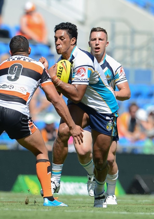 16th March 2014 ,   HOLDEN CUP-      OSHEA TUISAU         - Round 2 action from the GOLD COAST TITANS V WESTS TIGERS game at CBUS Super Stadium in Robina .  Image is for Editorial Use Only. Any further use or individual sale of this image must be cleared by application to the Manager Sports Media Publishing (SMP Images). PHOTO: STEVE BELL/SMP IMAGES
