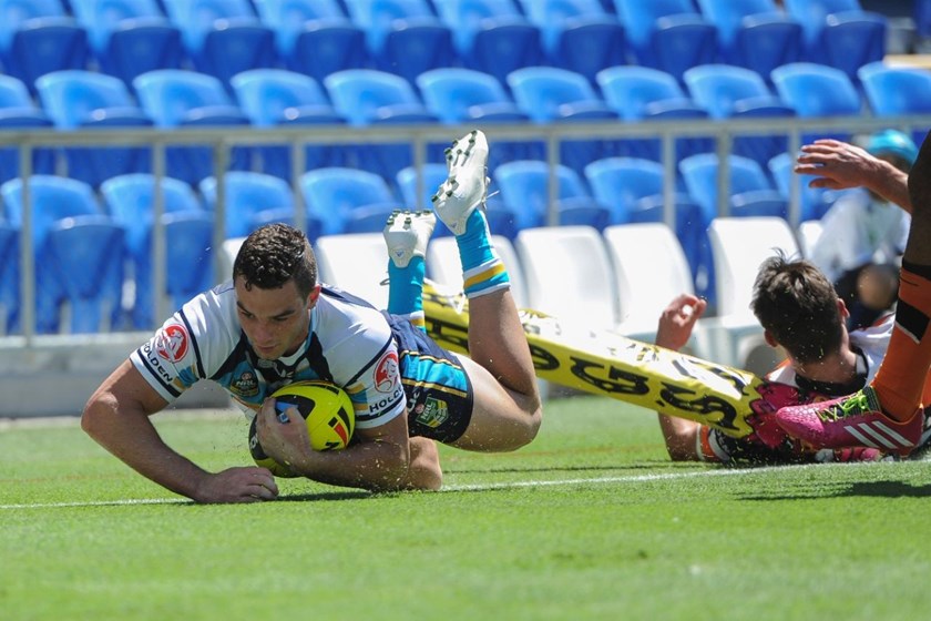 16th March 2014 ,   HOLDEN CUP-       CONNOR BROADHURST        - Round 2 action from the GOLD COAST TITANS V WESTS TIGERS game at CBUS Super Stadium in Robina .  Image is for Editorial Use Only. Any further use or individual sale of this image must be cleared by application to the Manager Sports Media Publishing (SMP Images). PHOTO: STEVE BELL/SMP IMAGES