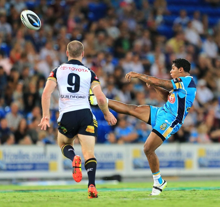 ALBERT KELLY - GOLD COAST TITANS v NORTH QUEENSLAND COWBOYS - 31ST March 2014, Action from the National Rugby League (NRL) played at Cbus Super Stadium on the Gold Coast. This image is for Editorial Use Only. Any further use or individual sale of the image must be cleared by application to the Manager Sports Media Publishing (SMP Images). NO UN AUTHORISED COPYING : PHOTO SMP IMAGES/GOLD COAST TITANS MEDIA