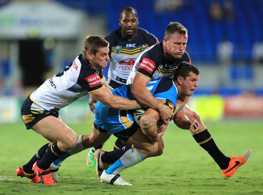 GREG BIRD - GOLD COAST TITANS v NORTH QUEENSLAND COWBOYS - 31ST March 2014, Action from the National Rugby League (NRL) played at Cbus Super Stadium on the Gold Coast. This image is for Editorial Use Only. Any further use or individual sale of the image must be cleared by application to the Manager Sports Media Publishing (SMP Images). NO UN AUTHORISED COPYING : PHOTO SMP IMAGES/GOLD COAST TITANS MEDIA