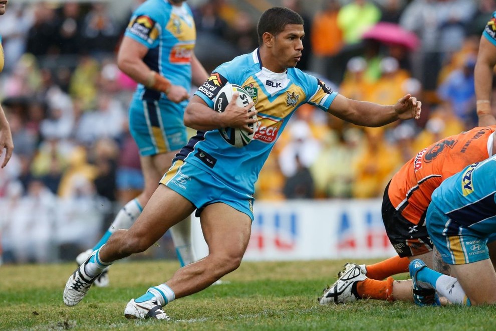 David Mea..National Rugby League, West Tigers Vs Gold Coast Titans, Leichhardt Oval 27 April 2014. PIc Dave Tease