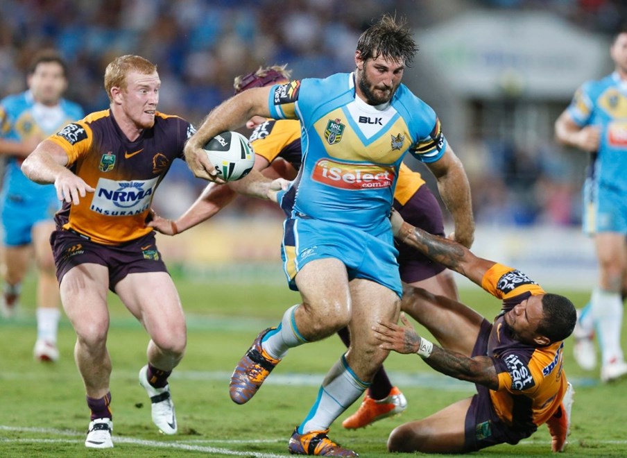 DAVE TAYLOR - NRL ROUND 6 -  GOLD COAST TITANS V BRISBANE BRONCOS AT CBUS SUPER STADIUM, 11th APRIL 2014. This image is for Editorial Use Only. Any further use or individual sale of the image must be cleared by application to the Manager Sports Media Publishing (SMP Images). PHOTO : CHARLES KNIGHT - SMP IMAGES