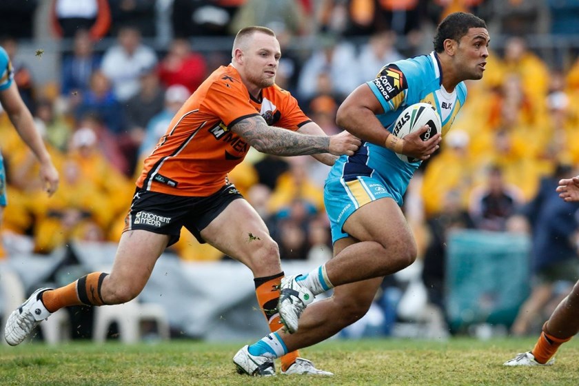 Mark Ioane Gold Coast, National Rugby League, West Tigers Vs Gold Coast Titans, Leichhardt Oval 27 April 2014. PIc Dave Tease