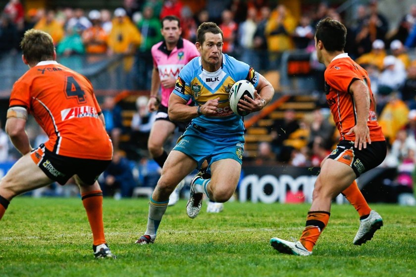 Ashley HArrison, Gold Coast National Rugby League, West Tigers Vs Gold Coast Titans, Leichhardt Oval 27 April 2014. PIc Dave Tease