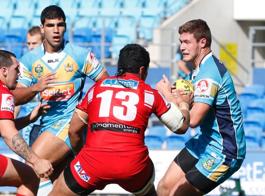 MITCH SHARP - PHOTO : CHARLES KNIGHT - SMPIMAGES.COM - NYC ROUND 15 -  GOLD COAST TITANS v ST. GEORGE DRAGONS AT CBUS STADIUM, 22nd JUNE 2014. This image is for Editorial Use Only. Any further use or individual sale of the image must be cleared by application to the Manager Sports Media Publishing (SMP Images).