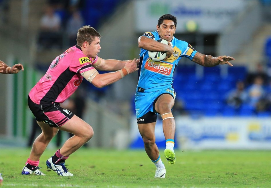 ALBERT KELLY (GC TITANS) - Photo:- www.smpimages.com/GC Titans Media. 7th June 2014, Action from the Round 13 National Rugby League (NRL) clash between the Gold Coast Titans v Penrith Panthers played at CBUS Stadium on Queenslands, Gold Coast - © SMP Images. This Image may not be copied or duplicated in any way without written permission from SMP Images / Gold Coast Titans. No third party sales either commercial nor private allowed. PHOTO SMP IMAGES/GC TITANS MEDIA