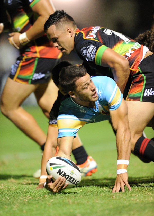 MATT ROBINSON - GOLD COAST TITANS -  PHOTO: SCOTT DAVIS - SMP IMAGES - GOLD COAST TITANS V NEW ZEALAND WARRIORS - 07th February 2015 - Action from a pre-season NRL trial game between the Gold Coast Titans and the New Zealand Warriors, being played at Clive Berghofer Stadium, Toowoomba. This image is for Editorial Use Only. Any further use or individual sale of the image must be cleared by application to the Manager Sports Media Publishing (SMP Images). NO UN AUTHORISED COPYING : PHOTO SMP IMAGES.COM 