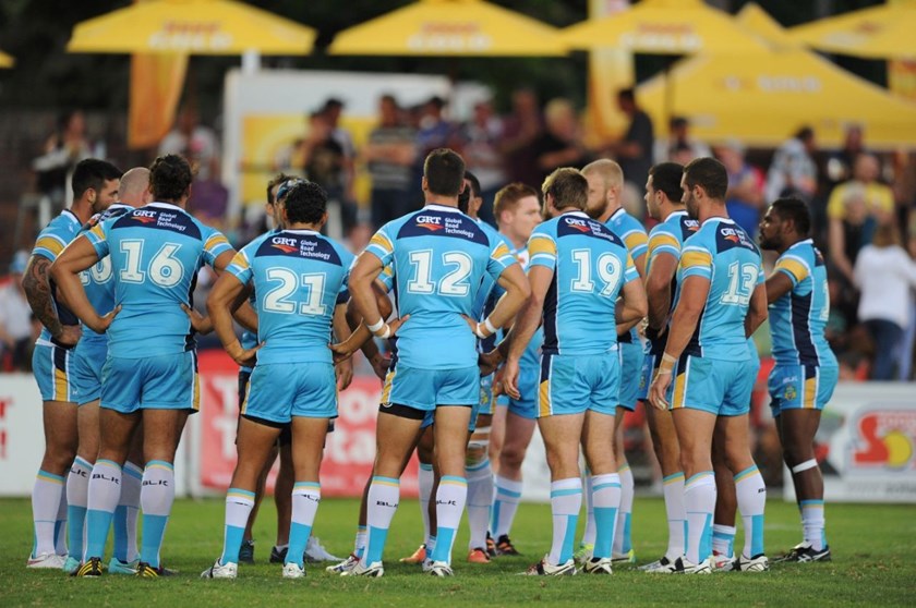 GOLD COAST TITANS -  PHOTO: SCOTT DAVIS - SMP IMAGES - GOLD COAST TITANS V NEW ZEALAND WARRIORS - 07th February 2015 - Action from a pre-season NRL trial game between the Gold Coast Titans and the New Zealand Warriors, being played at Clive Berghofer Stadium, Toowoomba. This image is for Editorial Use Only. Any further use or individual sale of the image must be cleared by application to the Manager Sports Media Publishing (SMP Images). NO UN AUTHORISED COPYING : PHOTO SMP IMAGES.COM 