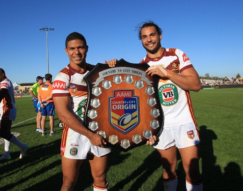 :	Digital Image by Colin Whelan copyright © nrlphotos. 	Mead and James	Representative Rugby League, City v Country at Wagga Wagga, Sunday April 3rd 2015.