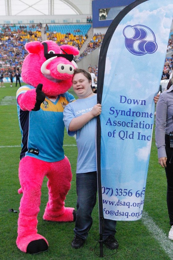 Down Syndrome Assoc QLD: Digital Image by Kylie Cox, copyright @ NRLphotos. NRL, Round 12, Gold Coast Titans v South Sydney Rabbitohs at Cbus Super Stadium, Gold Coast, Saturday May 30th 2015.