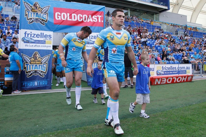 Run on Gold Coast Titans with Down Syndrome Assoc QLD : Digital Image by Kylie Cox, copyright @ NRLphotos. NRL, Round 12, Gold Coast Titans v South Sydney Rabbitohs at Cbus Super Stadium, Gold Coast, Saturday May 30th 2015.
