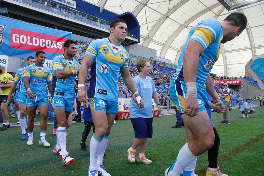 Run on Gold Coast Titans and Down Syndrome Assoc QLD: Digital Image by Kylie Cox, copyright @ NRLphotos. NRL, Round 12, Gold Coast Titans v South Sydney Rabbitohs at Cbus Super Stadium, Gold Coast, Saturday May 30th 2015.