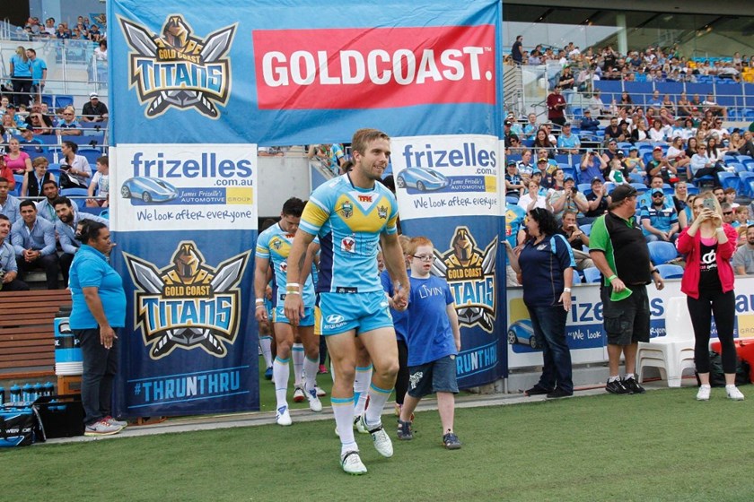 Run on with Down Syndrome Assoc QLD: Digital Image by Kylie Cox, copyright @ NRLphotos. NRL, Round 12, Gold Coast Titans v South Sydney Rabbitohs at Cbus Super Stadium, Gold Coast, Saturday May 30th 2015.