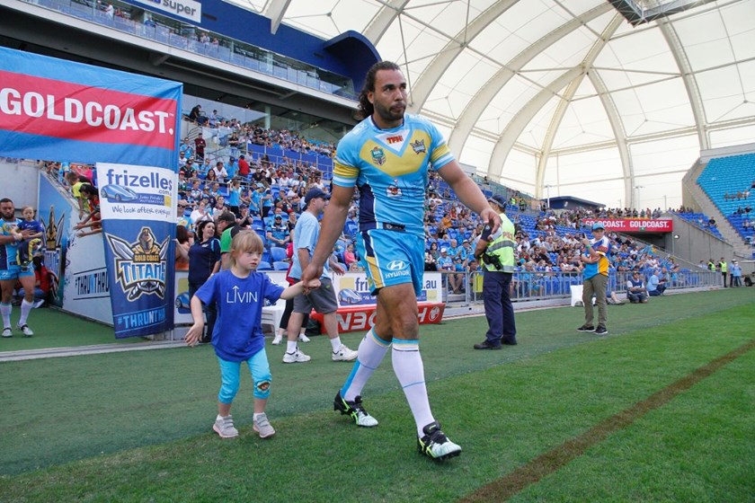 Run on with Down Syndrome Assoc QLD: Digital Image by Kylie Cox, copyright @ NRLphotos. NRL, Round 12, Gold Coast Titans v South Sydney Rabbitohs at Cbus Super Stadium, Gold Coast, Saturday May 30th 2015.