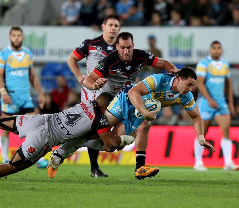 Lachlan Burr : Digital Image by Charles Knight copyright Â© nriphotos. NRL Rugby League, Gold Coast Titans v NZ Warriors at Cbus Super Stadium, Gold Coast, June 20th, 2015.