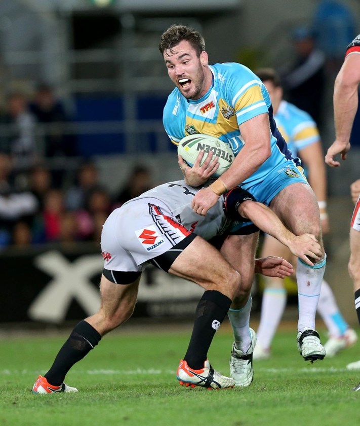 Luke Douglas : Digital Image by Charles Knight copyright Â© nriphotos. NRL Rugby League, Gold Coast Titans v NZ Warriors at Cbus Super Stadium, Gold Coast, June 20th, 2015.