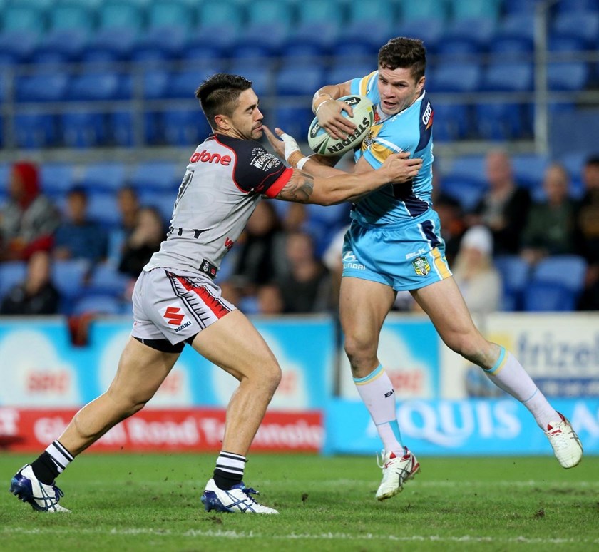James Roberts : Digital Image by Charles Knight copyright Â© nriphotos. NRL Rugby League, Gold Coast Titans v NZ Warriors at Cbus Super Stadium, Gold Coast, June 20th, 2015.