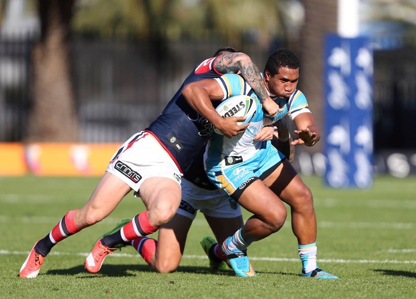Kalifa Faifai Loa :NRL Rugby League - Roosters V Titans, at Central Coast Stadium, Sunday June 28th 2015. Digital Image by Robb Cox Â©nrlphotos.com