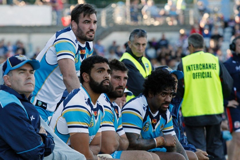 Gold Coast Titans : Digital Image by Kylie Cox, copyright @ NRLphotos. NRL Round 16, Sydney Roosters v Gold Coast Titans at Central Coast Stadium, Gosford Sunday 28th June 2015