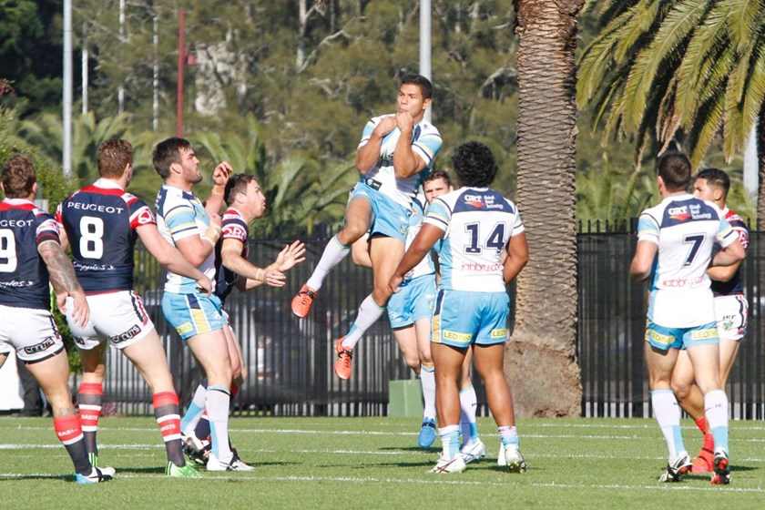 David Mead : Digital Image by Kylie Cox, copyright @ NRLphotos. NRL Round 16, Sydney Roosters v Gold Coast Titans at Central Coast Stadium, Gosford Sunday 28th June 2015