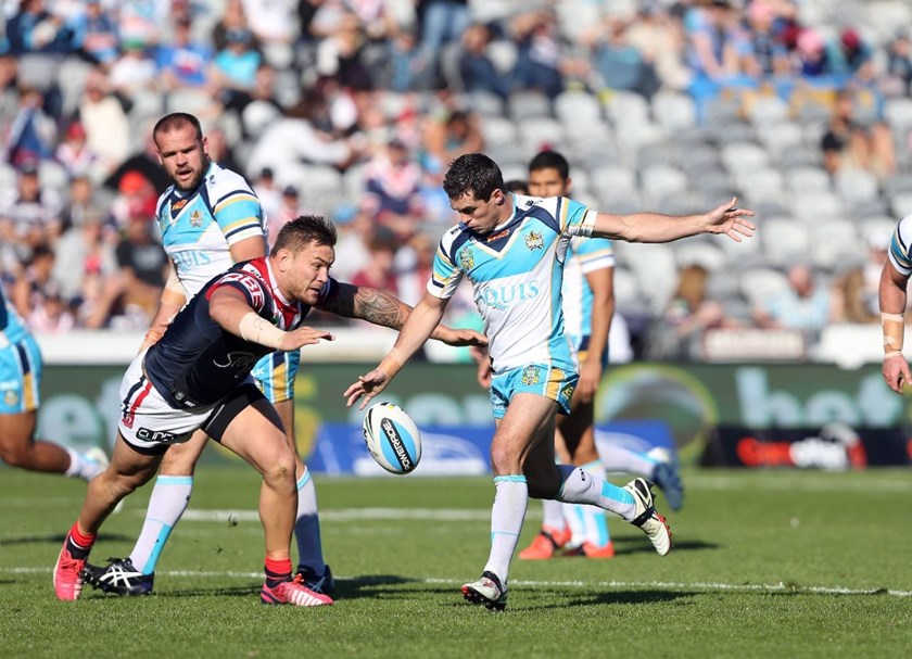 Daniel Mortimer :NRL Rugby League - Roosters V Titans, at Central Coast Stadium, Sunday June 28th 2015. Digital Image by Robb Cox Â©nrlphotos.com