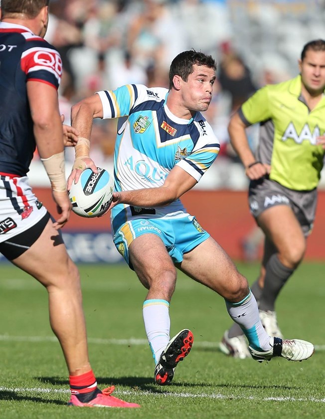 Daniel Mortimer :NRL Rugby League - Roosters V Titans, at Central Coast Stadium, Sunday June 28th 2015. Digital Image by Robb Cox Â©nrlphotos.com