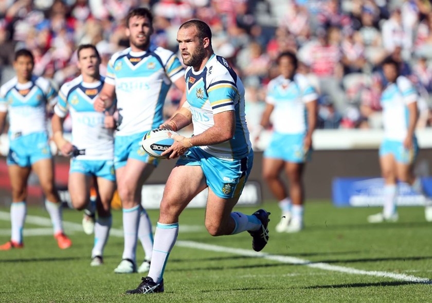 Nate Myles :NRL Rugby League - Roosters V Titans, at Central Coast Stadium, Sunday June 28th 2015. Digital Image by Robb Cox Â©nrlphotos.com