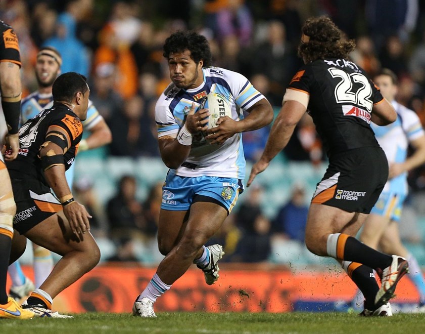 Digital Image by Anthony Johnson copyright Â© nrlphotos.com:  Agnatius Paasi : 2015 NRL Round 13 -   Wests Tigers vs Gold Coast Titans at Leichhardt Oval Friday June 5th 2015, Digital Image by Anthony Johnson copyright © nrlphotos.com:  Eddy Pettybourne : 2015 NRL Round 13 -   Wests Tigers vs Gold Coast Titans at Leichhardt Oval Friday June 5th 2015