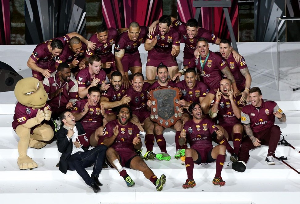 QLD Celebrate  : Digital Image Charles Knight Â© NRLphotos : NRL Rugby League State of Origin - Game 3 at Suncorp Stadium, Brisbane, Wednesday the 8th July  2015.
