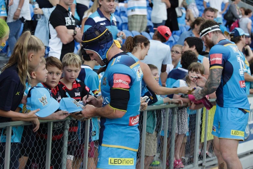 Competition - NRL Premiership 
Round - Round 7
Teams â Gold Coast Titans v St George Dragons
Date â 16th April 2016 
Venue â Cbus Super Stadium, Gold Coast QLD 
Photographer â Kylie Cox
