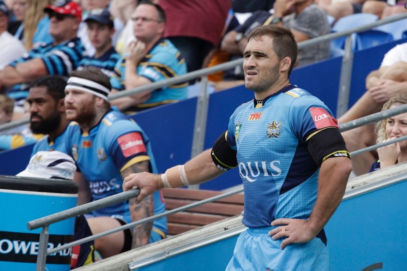 Competition - NRL Premiership 
Round - Round 7
Teams â Gold Coast Titans v St George Dragons
Date â 16th April 2016 
Venue â Cbus Super Stadium, Gold Coast QLD 
Photographer â Kylie Cox
