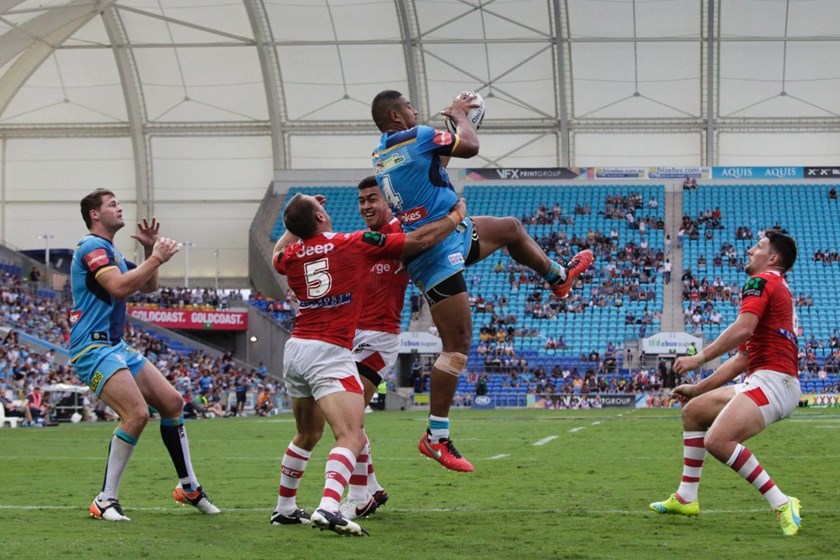 Competition - NRL Premiership 
Round - Round 7
Teams â Gold Coast Titans v St George Dragons
Date â 16th April 2016 
Venue â Cbus Super Stadium, Gold Coast QLD 
Photographer â Kylie Cox
