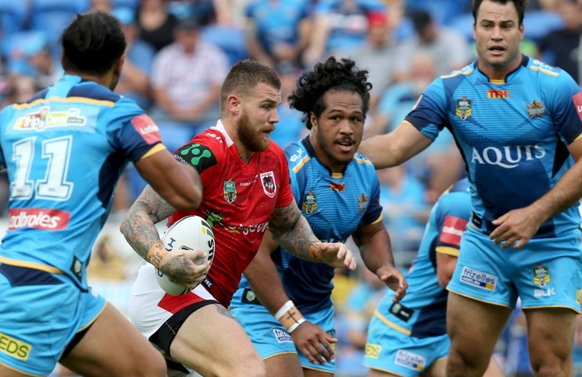 Competition - NRL Premiership 
Round - Round 07
Teams â Gold Coast Titans v St. George Dragons
Date â 16th April 2016 
Venue â Cbus Super Stadium, Robina, QLD 
Photographer â Charles Knight
