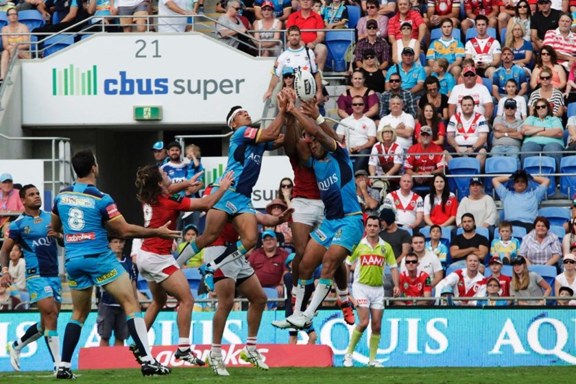 Competition - NRL Premiership 
Round - Round 7
Teams â Gold Coast Titans v St George Dragons
Date â 16th April 2016 
Venue â Cbus Super Stadium, Gold Coast QLD 
Photographer â Kylie Cox
