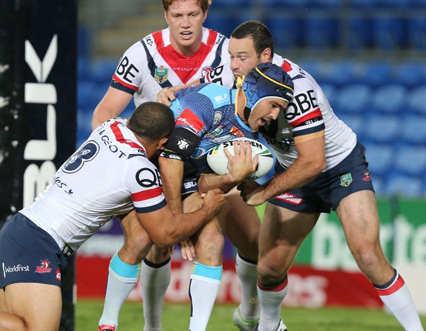Competition - NRL Premiership 
Round - Round 10
Teams â Gold Coast Titans v Sydney Roosters
Date â 16th May 2016 
Venue â Cbus Super Stadium, Robina, QLD 
Photographer â Charles Knight
